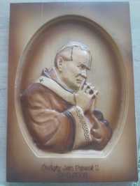 Płaskorzeźna drewniana Jan Paweł II