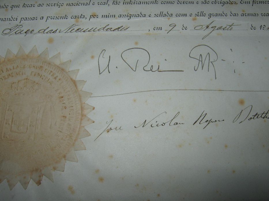 Documento de 1910 com carimbo real e assinado pelo Rei Dom Manuel ll