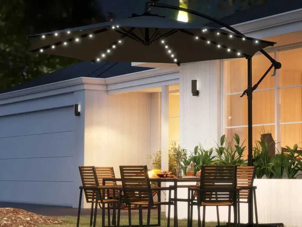 Chapéu de Sol Ø294 cm com 32 Luzes LED Solares