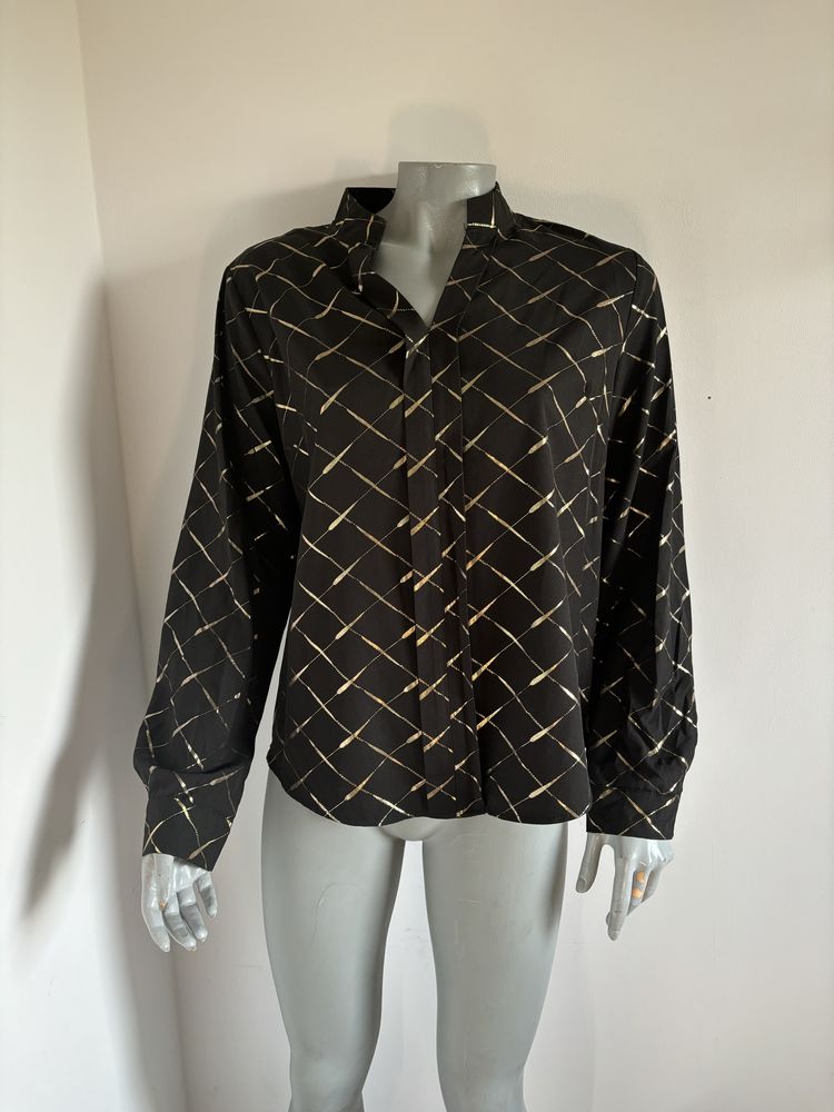 Czarna elegancka koszulabluzka ze zlotym wzorem z długim rękawem XL 42