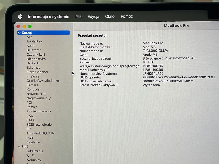 2023 MacBook Pro A2918 14" M3 16GB 512 GB
