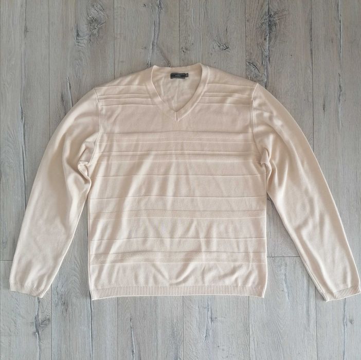 sweter meski elegancki beżowy serek M Recman