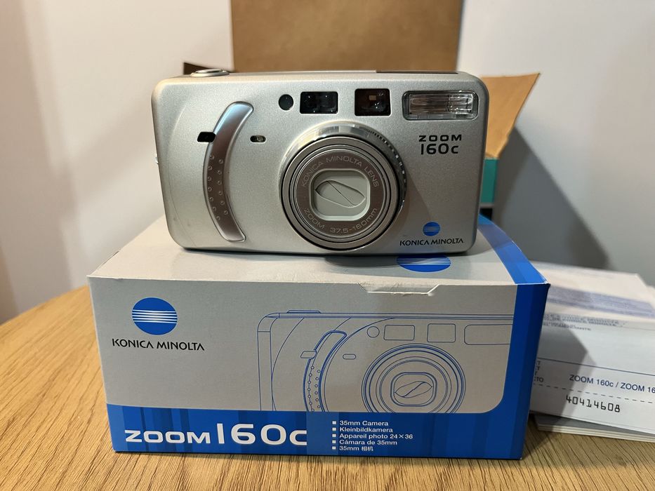 Nowy aparat analogowy Konica Minolta Zoom 160c 35mm komplet