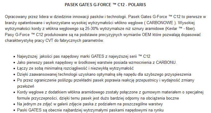 Pasek napędowy GATES G-FORCE Yamaha Grizzly 700 660  C12