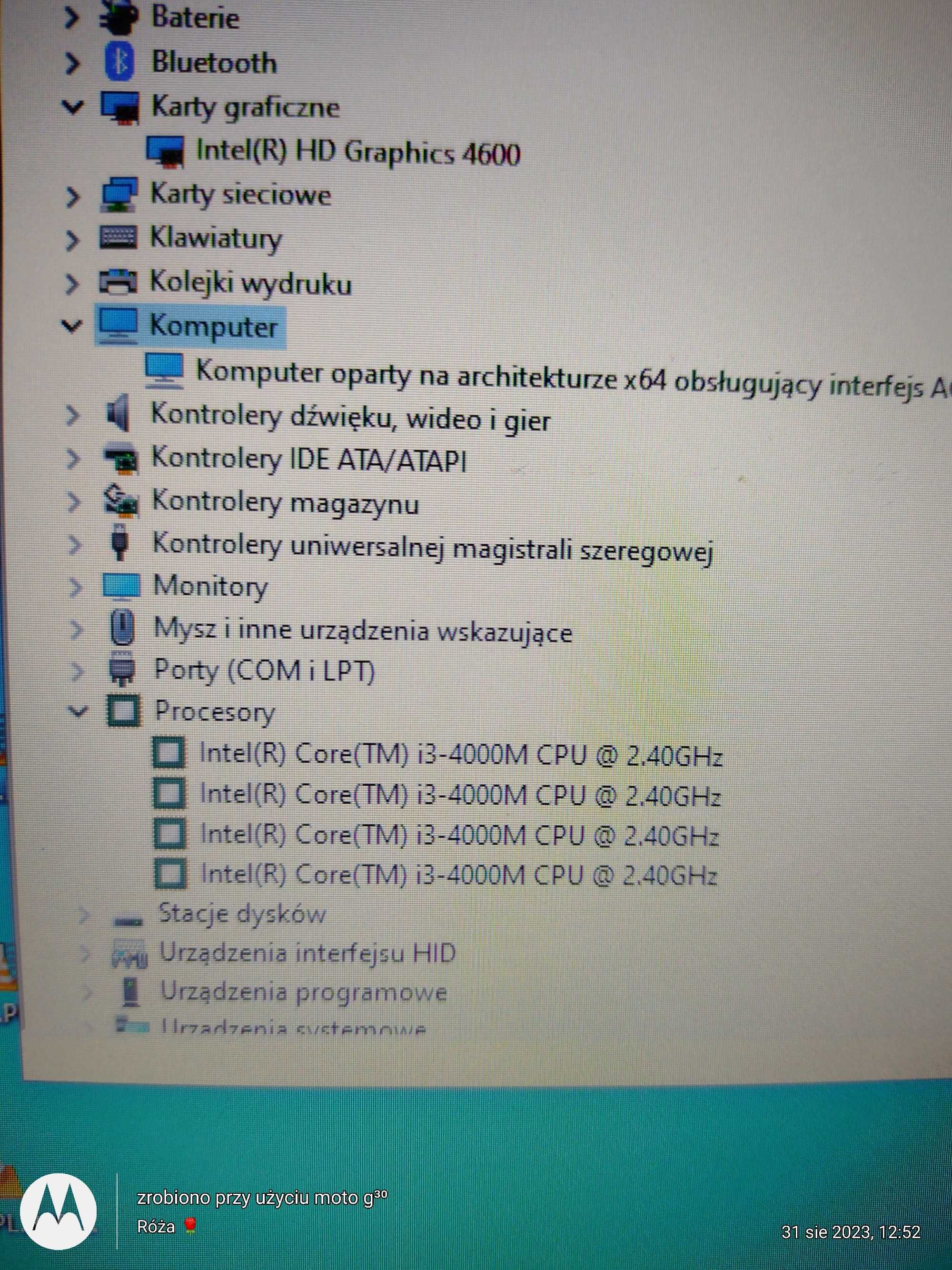 Laptop HP .procesor i3. 4 x2,4 GHz.1000 Gb/Ram 8 GB. Gwarancja.