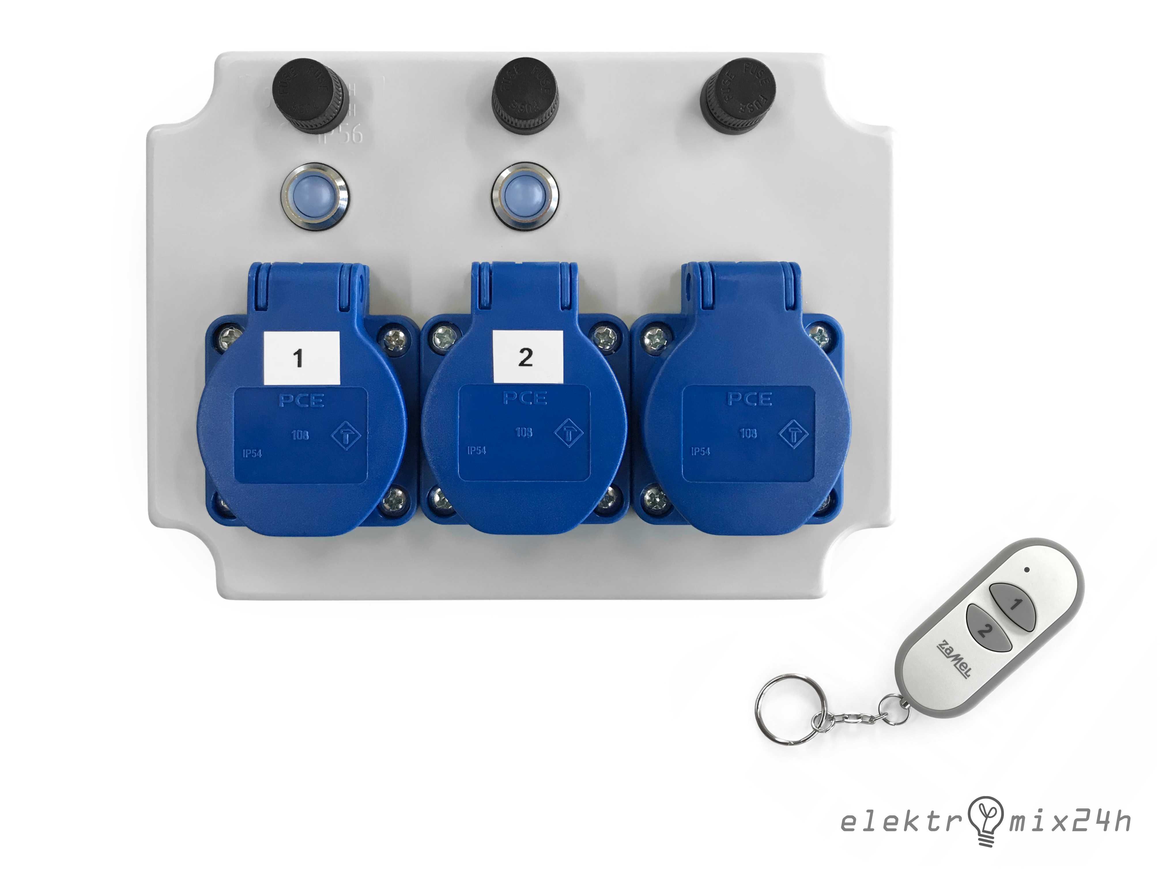 Skrzynka elektryczna z kablem, gniazda 3x16A 230V sterowanie pilotem