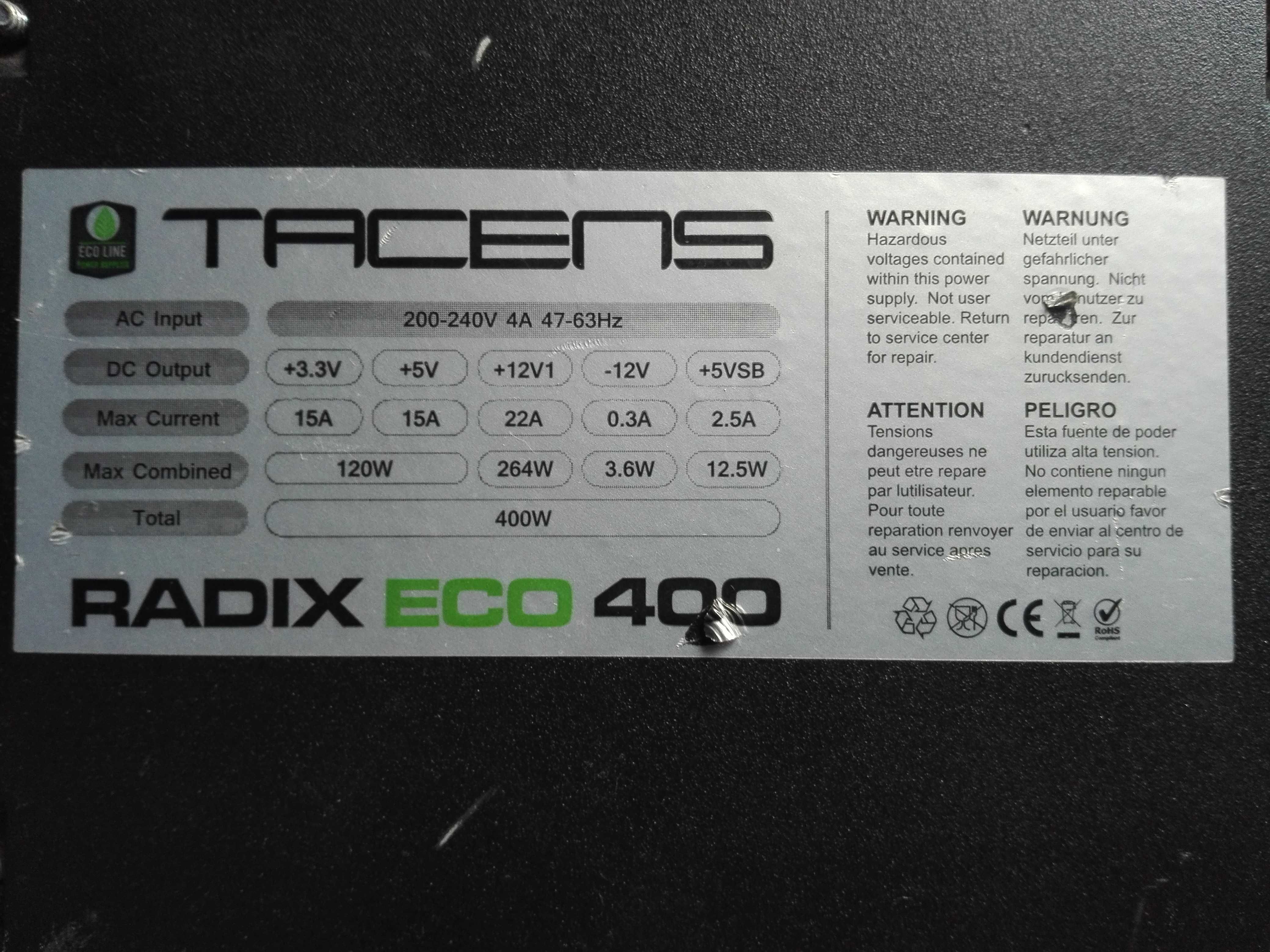 Блок живлення для міні ПК tacens radix eco 400w