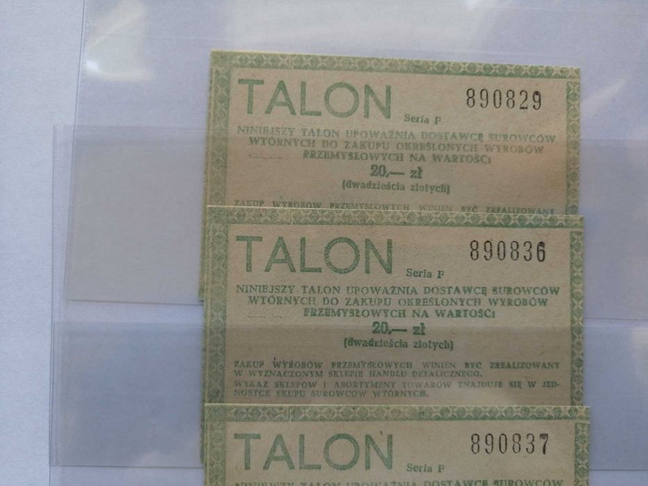 Talon PRL 10zł, 20 zł Pamiątki PRL-u