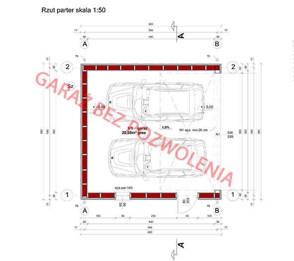 Projekt garażu 35m2 na zgłoszenie bez pozwolenia