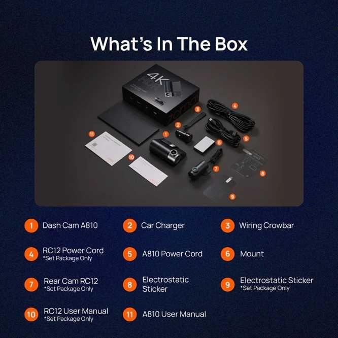 Видеорегистратор 70mai A810-2 Dash Cam Set 4K c задней камерой RC12