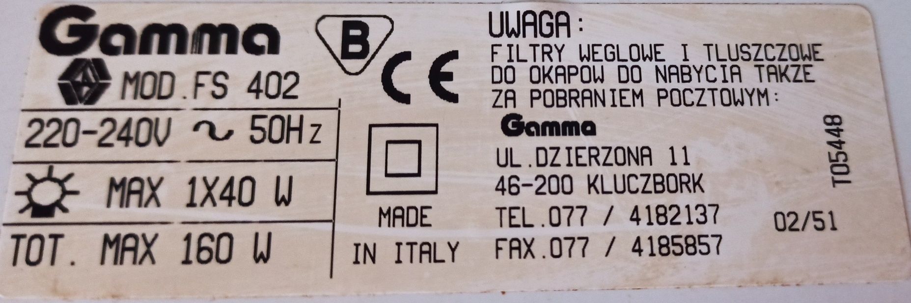 Okap kuchenny Gamma FS 402