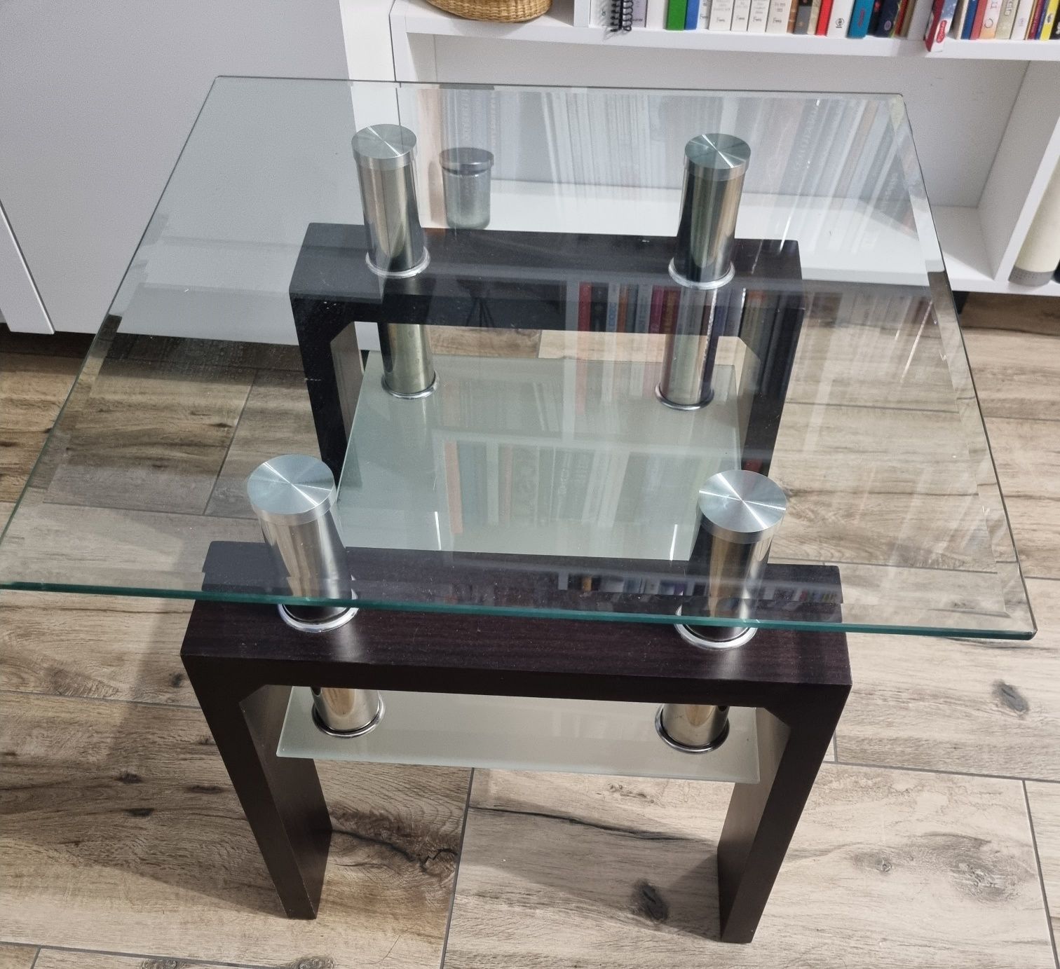 Stolik szklany z półką, stolik kawowy,blat:59,5 x 59,5cm, wys.55 cm