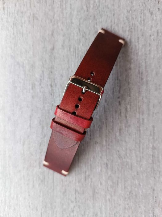 Skórzany pasek zegarka 22 mm ciemna czerwień/bordo S/M