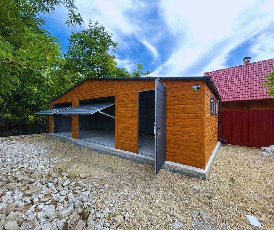 Garaż blaszany drewnopodobny 10x5 | profil zamknięty ocynkowany