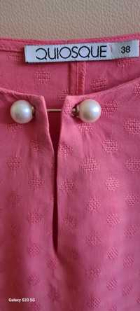 Bluzka QUIOSQUE kolor morelowy 38 rękaw 3/4 ozdoba perła