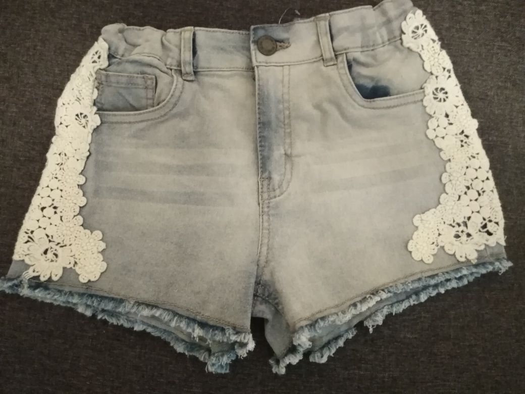 Spodenki krótkie jeans z ozdobami, 158, nowe
