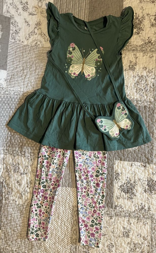Motyl - komplet - sukienka, legginsy i torebka (r. 104)