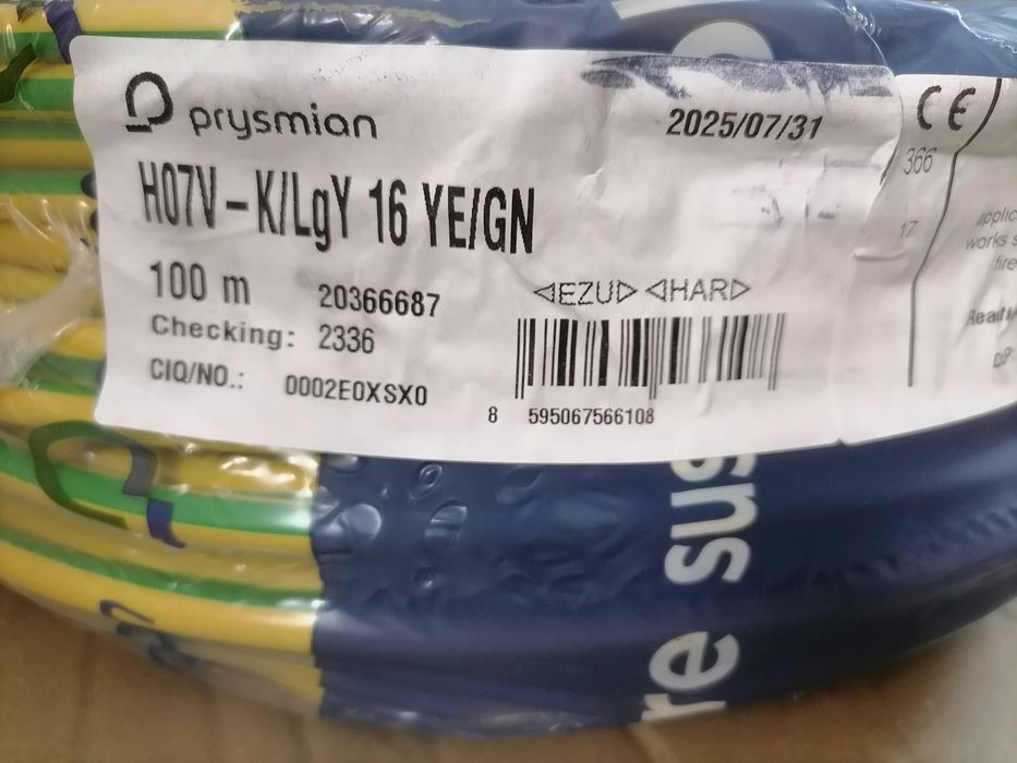 Linka przewód LgY 1 x 16mm żółto-zielony H07V-K żo  uziemienie PE