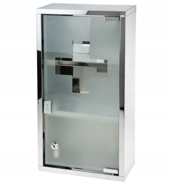 Apteczka na ścianę szafka na leki metalowa szklane drzwi na klucz