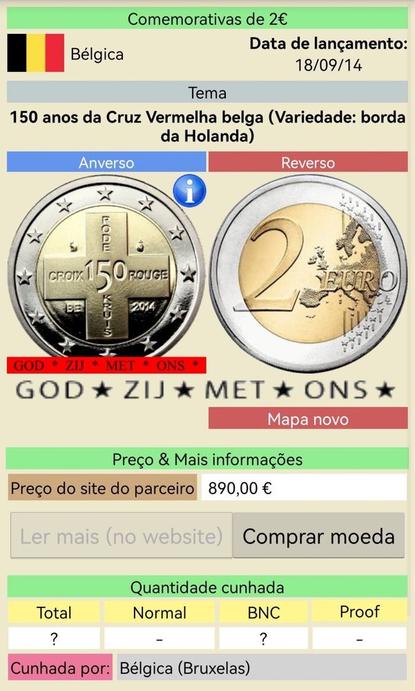 Moedas 2 euro belgica bordos