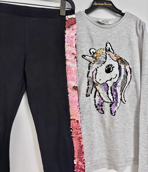 UNICORN, Jednorożec leginsy koszulka CEKINY INTERAKTYWNE