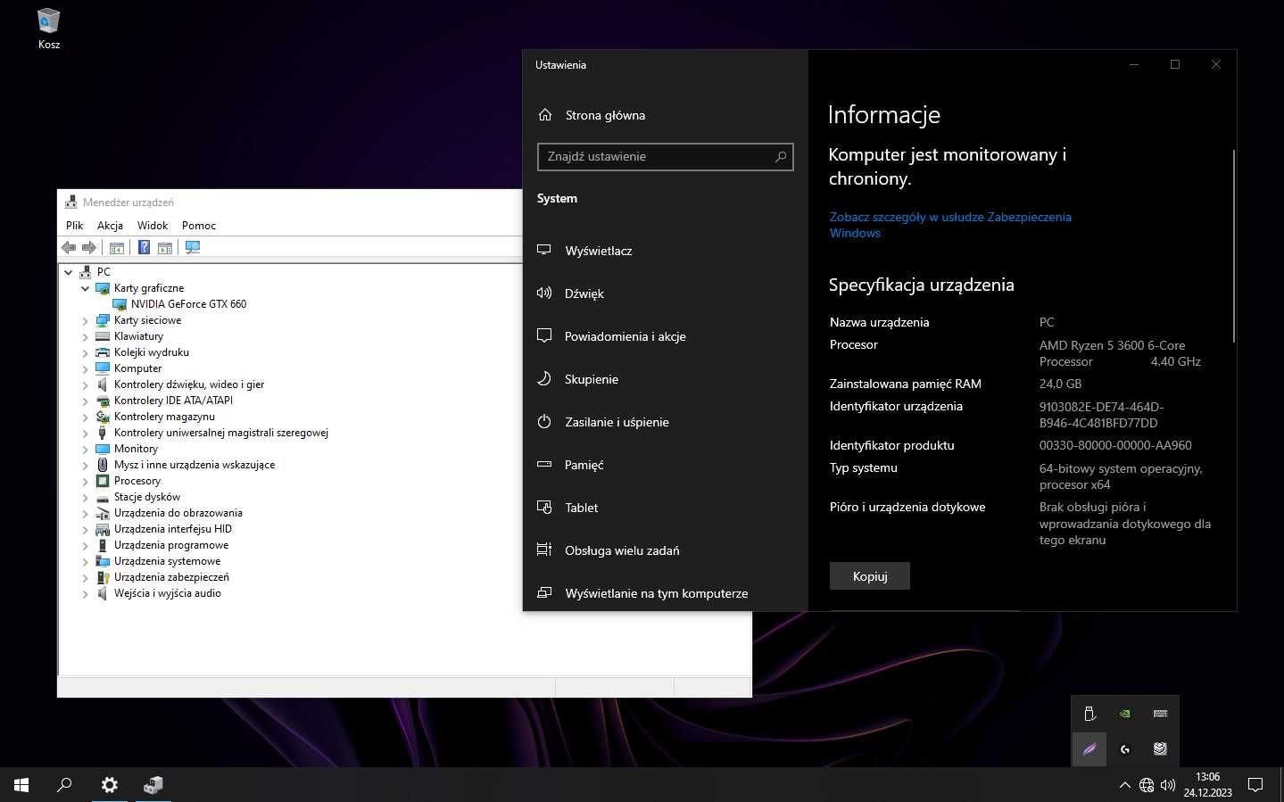 Komputer stacjonarny Ryzen 5 3600 / 24 GB RAM