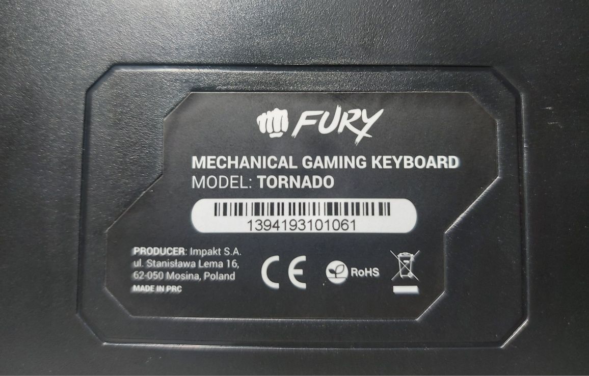 Podświetlana mechaniczna klawiatura gamingowa FURY tornado