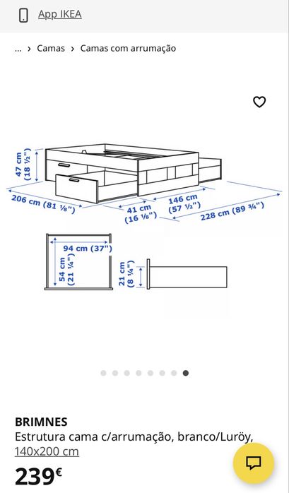 Cama Casal BRIMNES - Ikea,  cama com arrumacao 140 x 200 cm