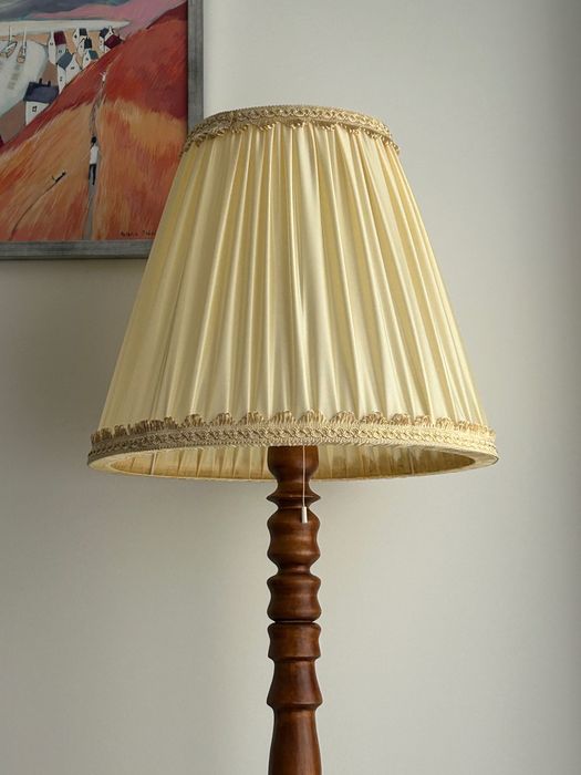 Lampa podłogowa stojąca drewniana vintage retro nowy abażur stylowa
