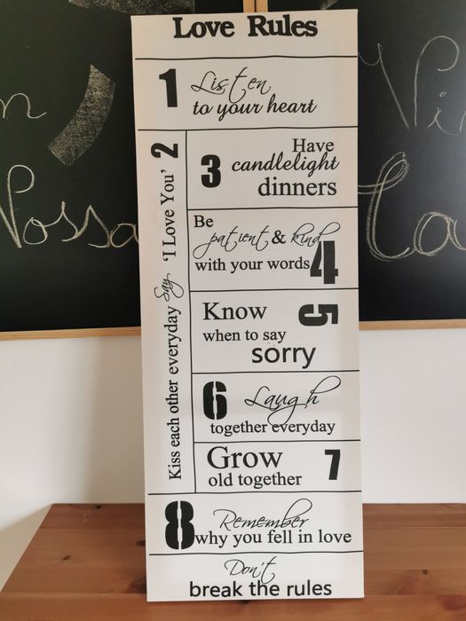 Quadro com regras do amor