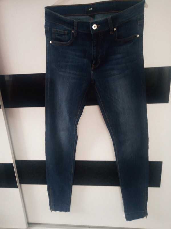 H&M Jeansy Skinny Zamki Granatowy Denim 29/30 M Nowe