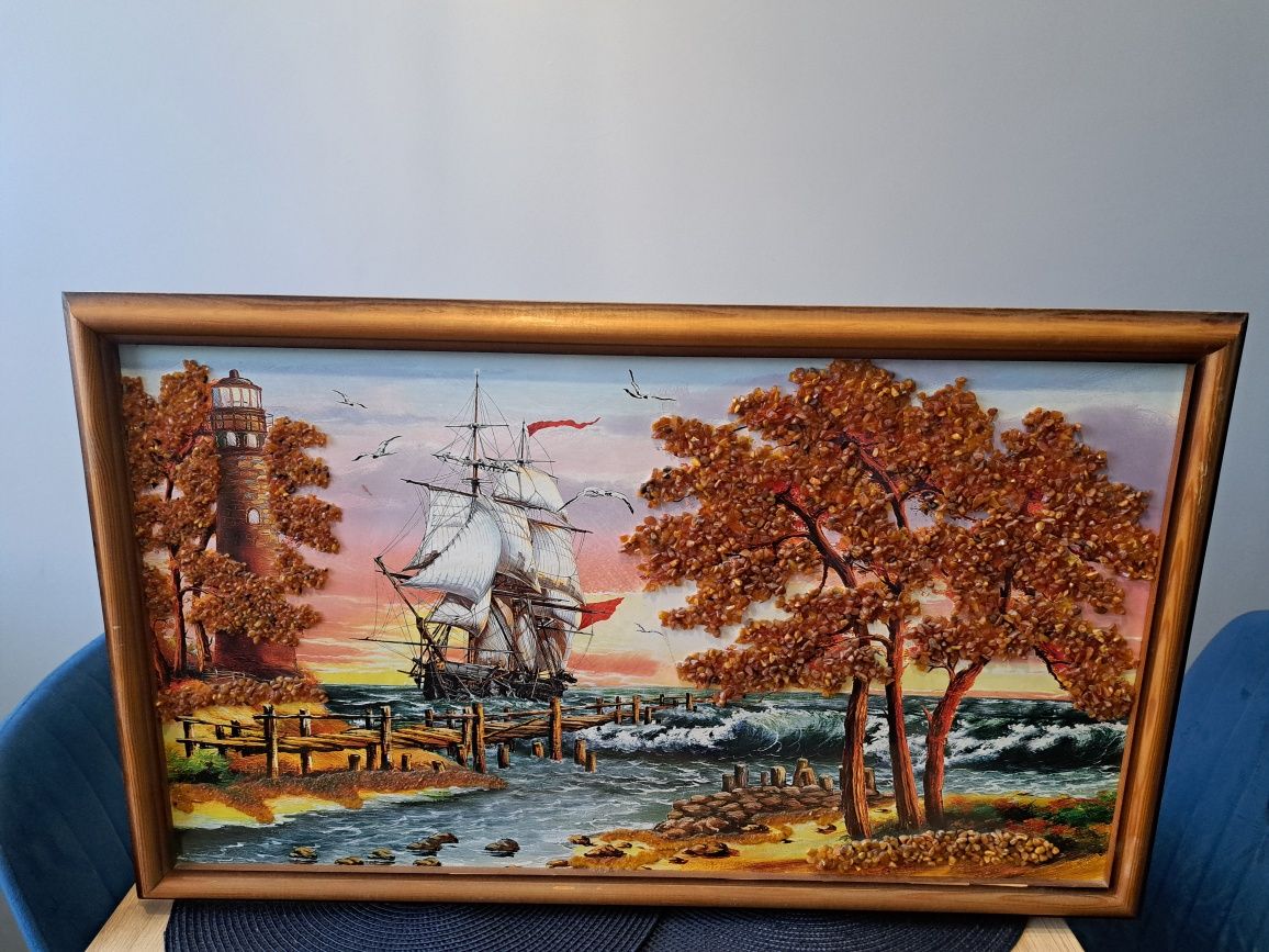 Obraz z bursztynu  77×46 cm bardzo dobry stan