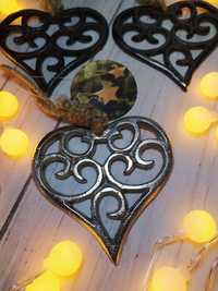 Декор металева підвіска прикраса ажурні серця зірка  новогодний декор