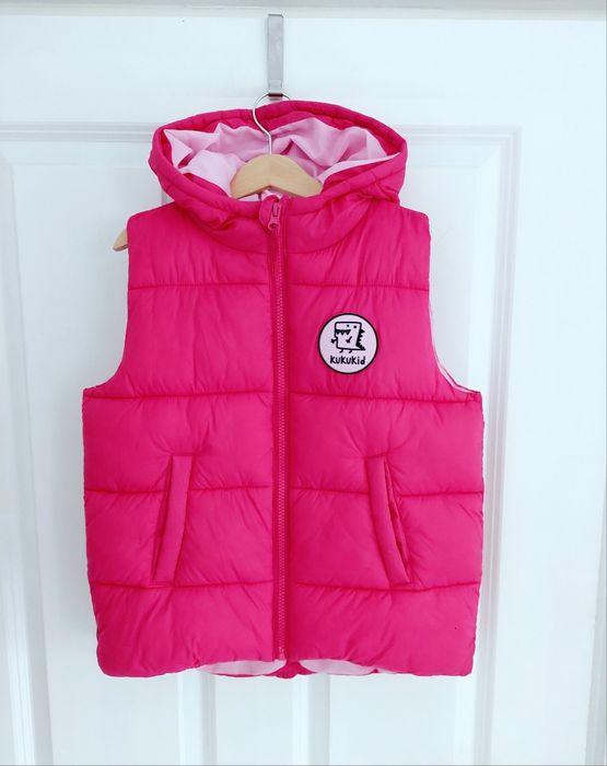 Kukukid, różowy, puchowy bezrękawnik dino, kamizelka ocieplana 116
