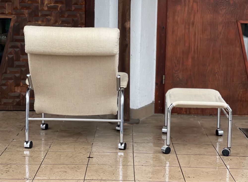 Noboru Nakamura dla Ikea. Fotel z podnóżkiem, model Bore. Vintage