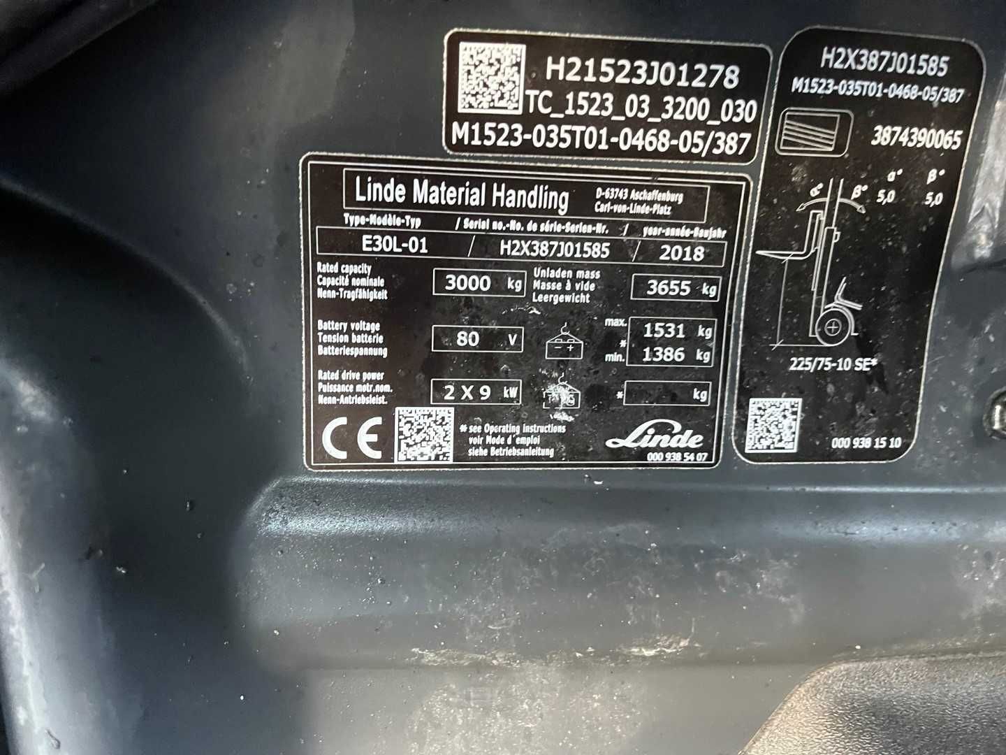Wózek widłowy Linde E30L-01 Triplex Pozycjoner Kabina 2018 tylko 3363h