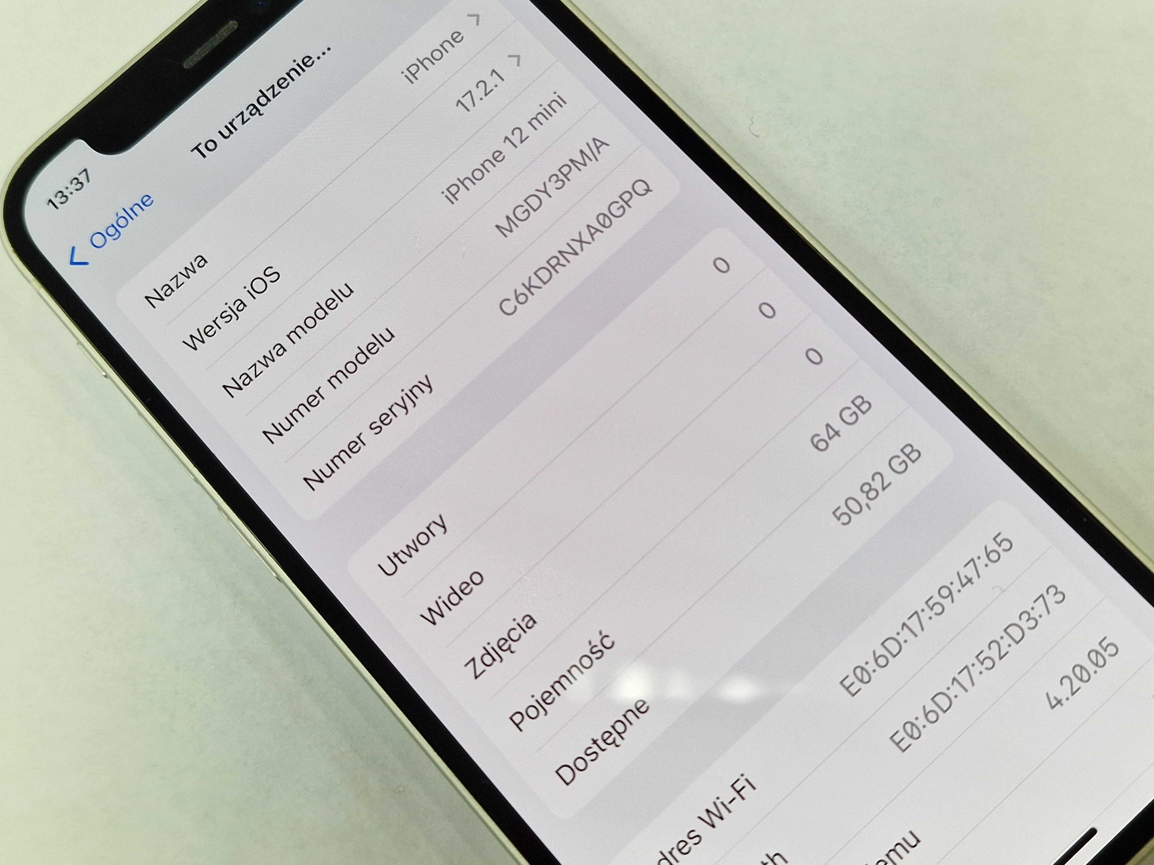 Iphone 12 Mini 64GB/ White/ Biały/ Bat 82%/ Grade B/ Gwarancja