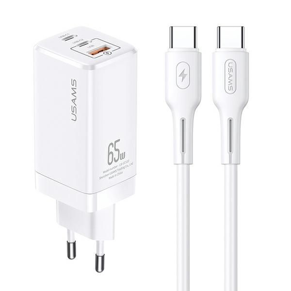 USAMS Ładowarka GaN 65W z Kablem USB-C 100W - Super Szybkie Ładowanie