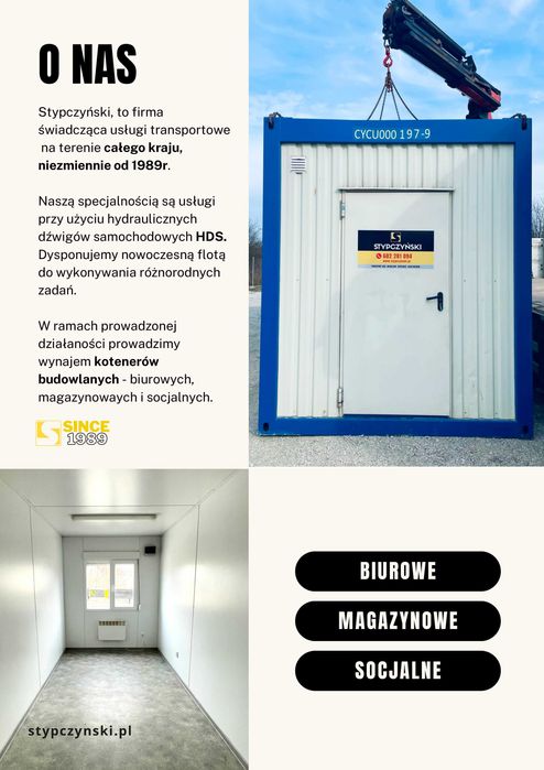Wynajem Transport kontenerów; Kontenery biurowe/socjalne/morskie