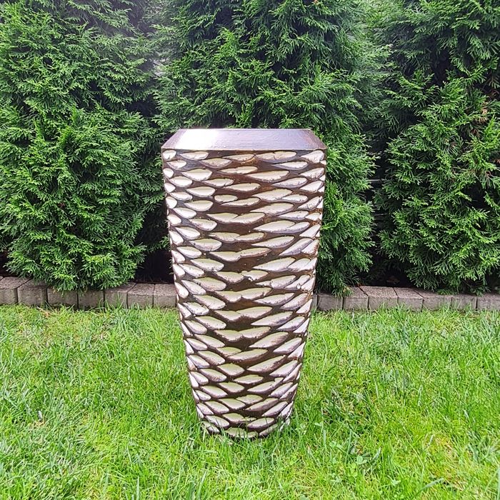 Wysoki Wazon Kamienny Brazowy Biały