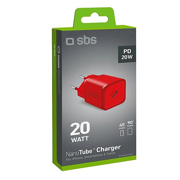 Ładowarka sieciowa SBS TETRGAN1C20R 20W GaN z Power Delivery - czerwon