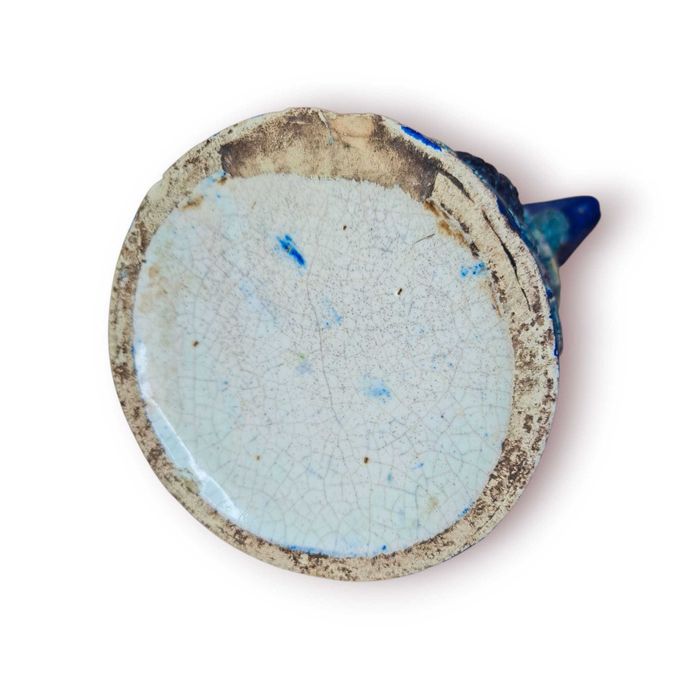 Jarro/Caneca Antiga Cerâmica Azul c/ Relevo de Uvas – Pintado à Mão