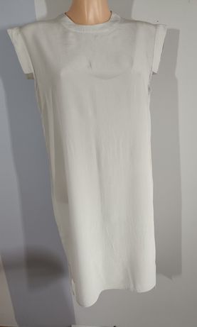 Sukienka jedwabna jasno szara Allsaints 100% silk prosta