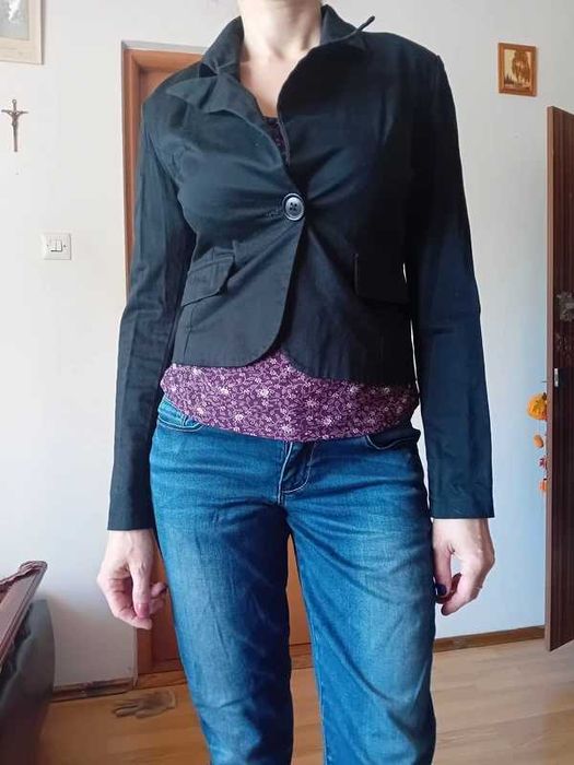 żakiet czarny cienki krótki 38 36