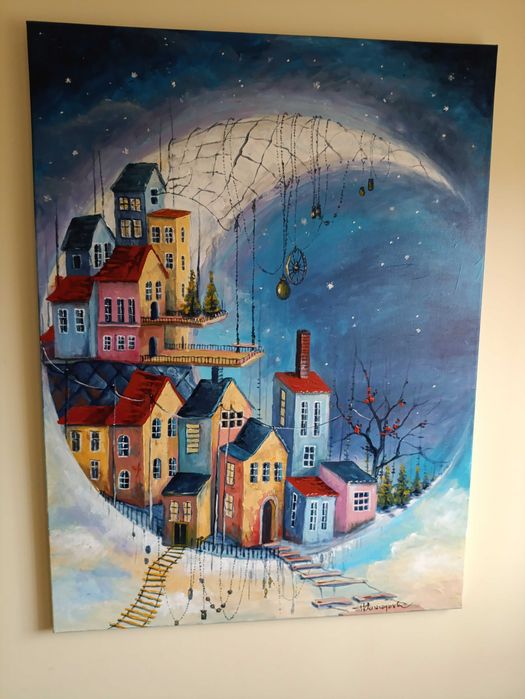 DUŻY obraz olejny na płótnie T. Kluszczyńska - Księżycowy azyl 60 x 80