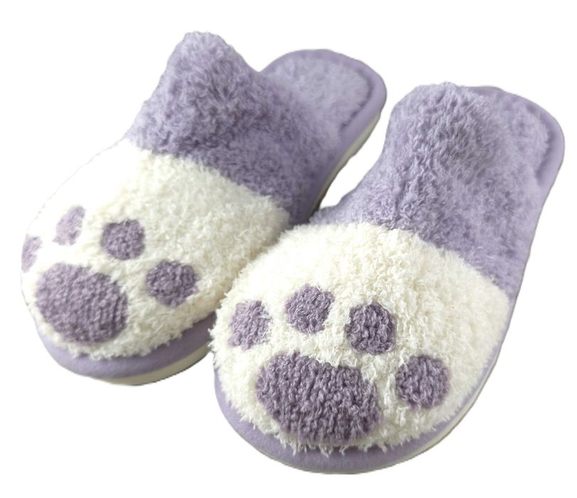 Fioletowe puszyste kapcie damskie łapka łapki 36 37