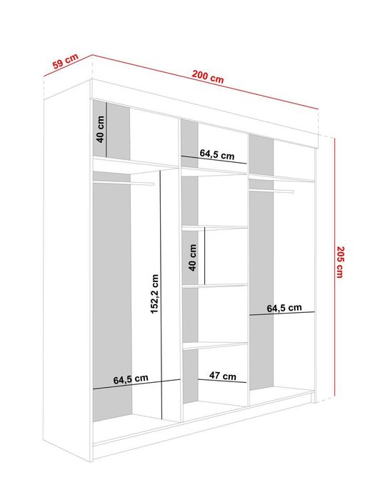 Nowa Szafa przesuwna z lustrem 200 cm, transport cały kraj
