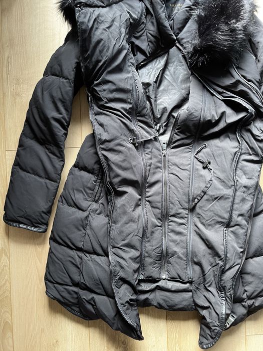 ZARA czarny puchowy płaszcz zimowy naturalny kaczy puch pikowany S
