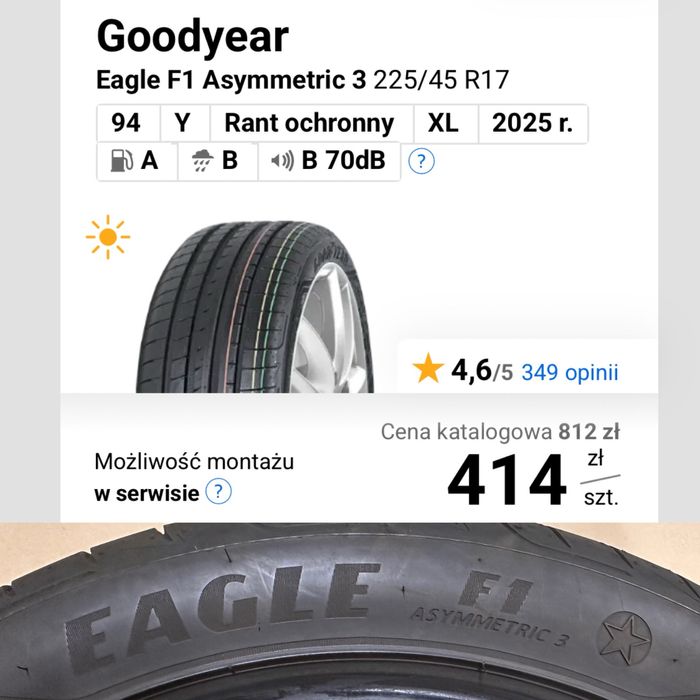 Opony letnie premium Goodyear 225/45/17 2023r cena za komplet wysyłka