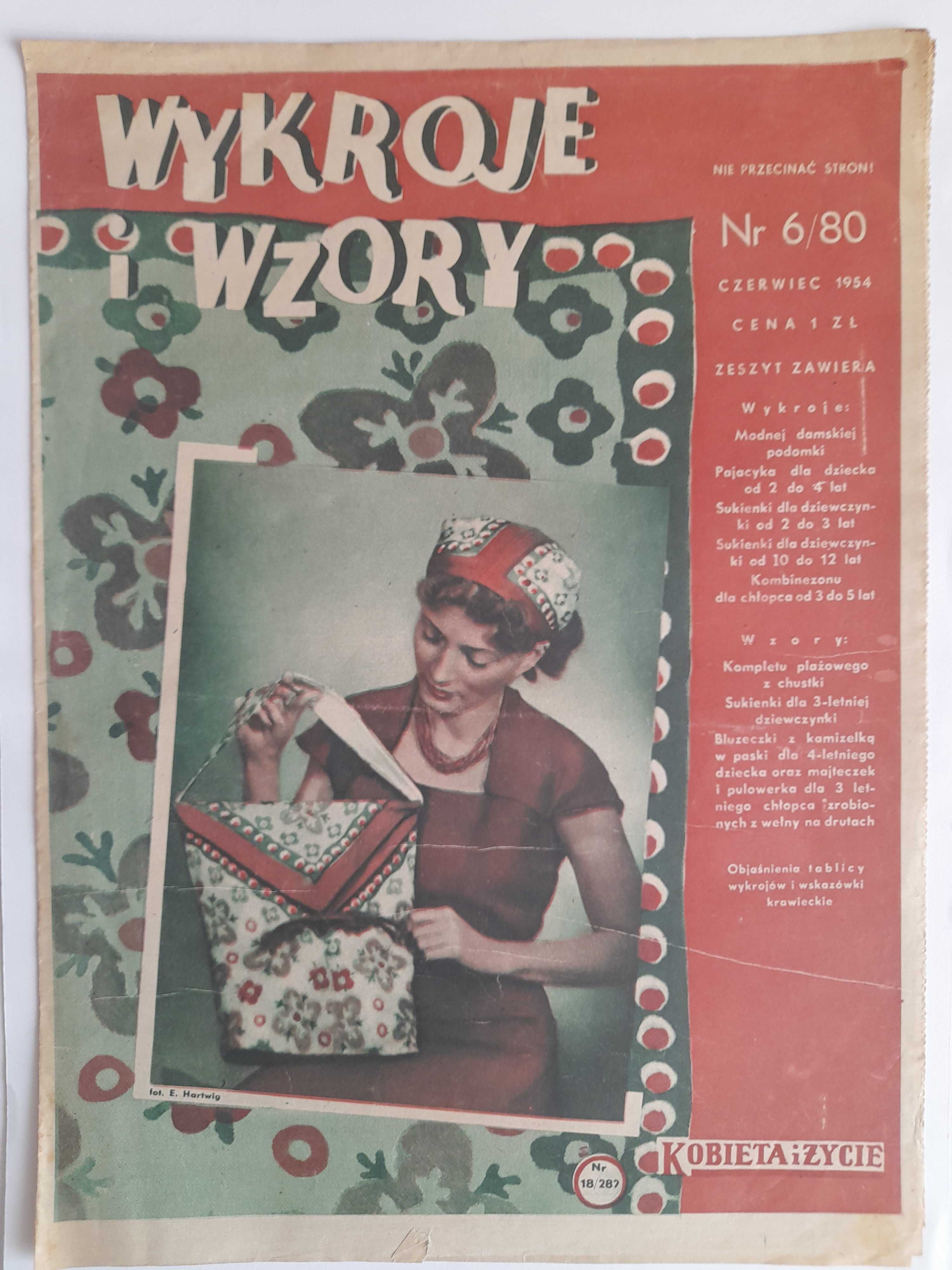 WYKROJE I WZORY 6 / 1954 wykroje - podomka, sukienka, kombinezon 1954